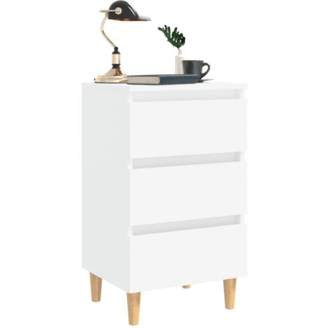 Table de chevet Table de nuit / Meuble de chevet / avec pieds en bois solide Blanc 40x35x69 cm