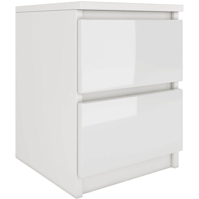 Hucoco - aster T2 - Table de chevet 2 tiroirs style moderne - 40x30x30 cm - Table de nuit - Meuble d'appoint Blanc brillant