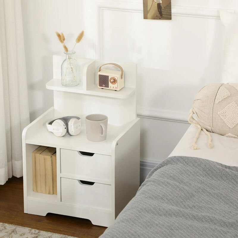 Gutent - Table De Chevet ,table De Nuit Multi-rangement 2 Tiroirs Niche Étagère En Bois ,blanc