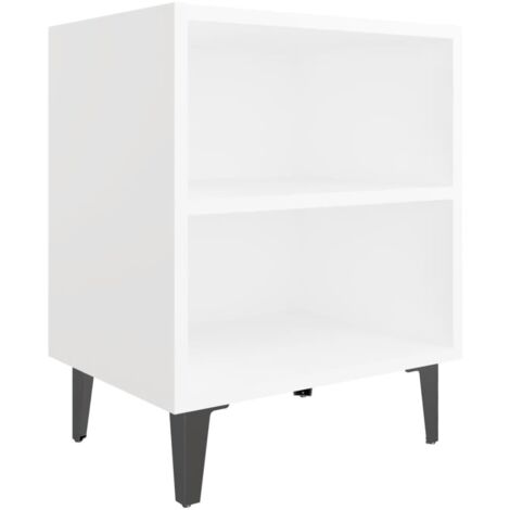 Table de Chevet, Table de nuit, pour Chambre Salon Couloir, avec pieds en métal Blanc 40x30x50 cm OIB9223E