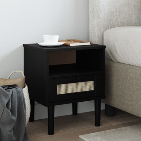 Table de chevet-Table de nuit SENJA aspect de rotin noir bois de pin massif 737812