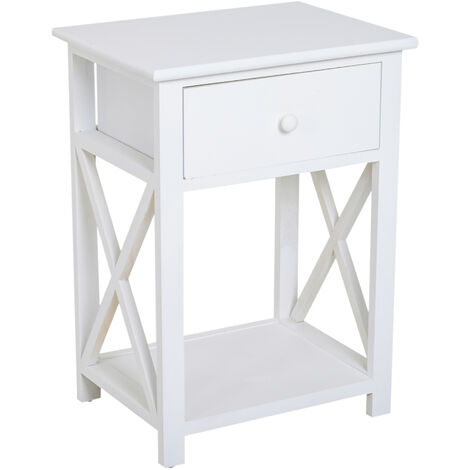 Table de chevet style cosy avec croix latérales tiroir et étagère bois MDF