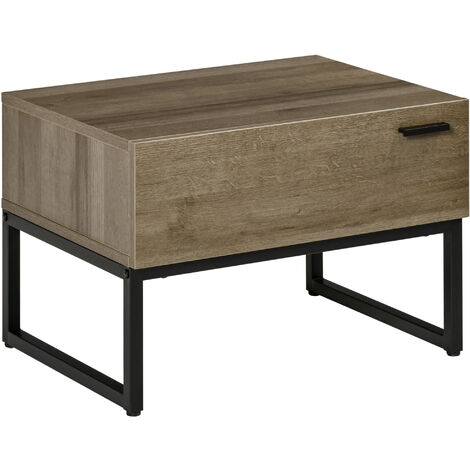 Table de chevet table de nuit style industriel tiroir coulissant piètement acier noir panneaux particules aspect bois brun gris - Marron