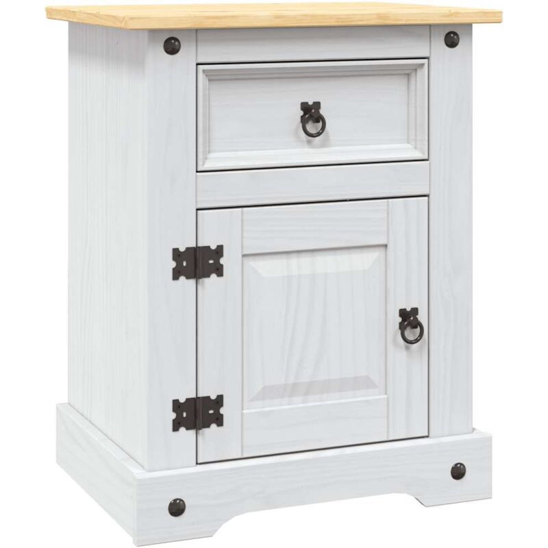Table de chevet, Table de nuit, Table d'appoint Gamme Corona pin mexicain Blanc 53x39x66 cm TOGP37450 design in