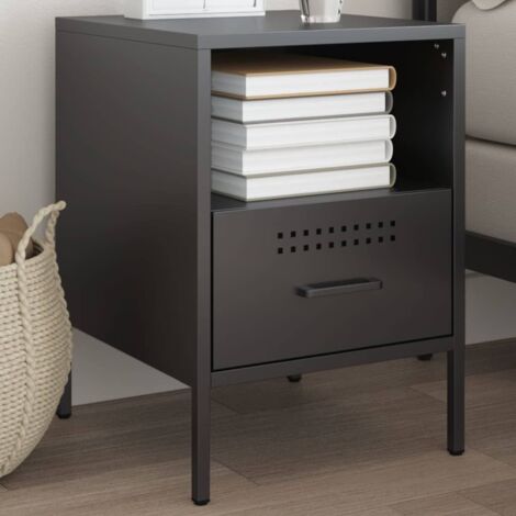 Table de chevet, Table de nuit, Table d'appoint noir 36x39x50,5 cm acier FR664031 DESIGN IN