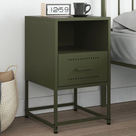 Table de chevet-Table de nuit vert olive 36x39x60,5 cm acier 136025