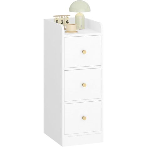 Table de Chevet, Tables d'Appoint étroite avec 3 Tiroirs, Table de Nuit avec Compartiment Ouvert, pour Espaces Étroits la Chambre à Coucher, Salon, Bois Blanc Grainé