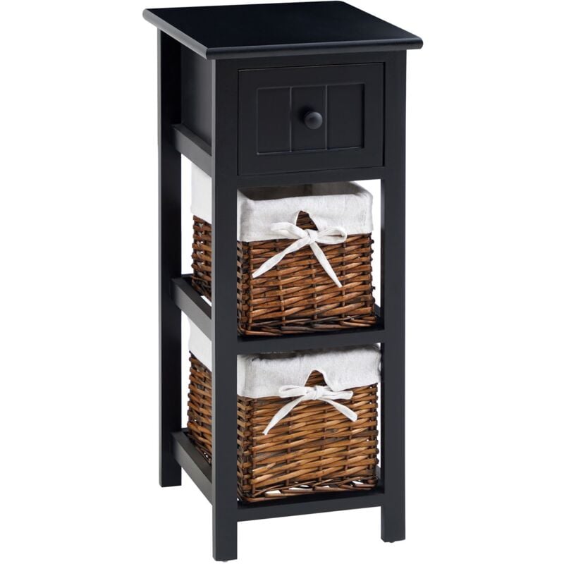 Table de chevet talasi avec 1 tiroir et 2 paniers - En bois lasuré noir