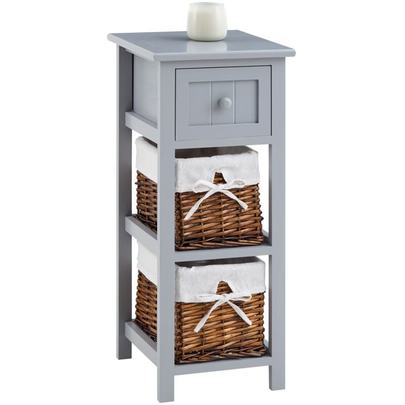 Table de chevet TALASI avec 1 tiroir et 2 paniers - En bois lasuré gris