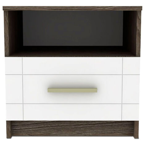 Table de Chevet "Tenya" 50cm Chêne Foncé & Blanc