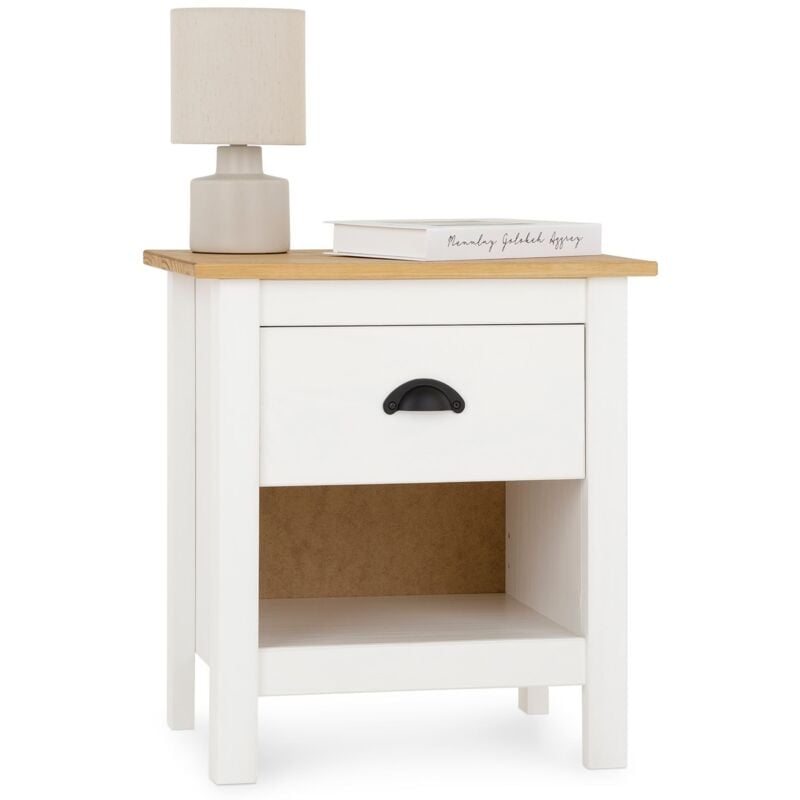 Idimex - Table de chevet tilly h 50 cm en bois massif - Blanc et brun