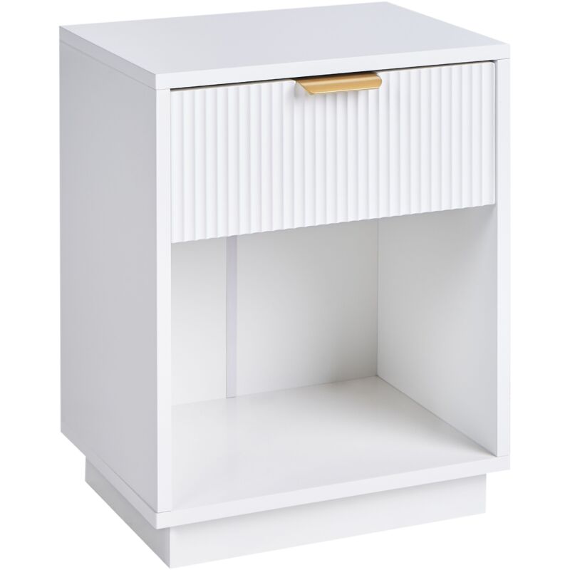 Beliani - Table de Chevet Tiroir de Rangement avec Façade Cannelée Poignée Dorée Étagère mdf Blanc Summerville