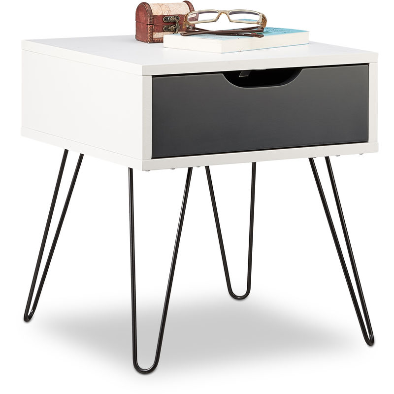 Table de Chevet à Tiroir, Design moderne, petite Console de Lit géométrique, hlp : 44 x 40 x 40 cm, blanc-gris - Relaxdays