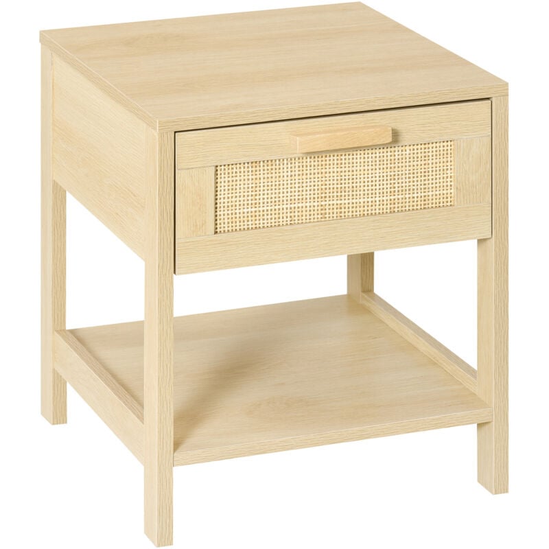 Table de chevet tiroir et étagère cannage en rotin dim. 40L x 40l x 48H cm mdf aspect bois clair