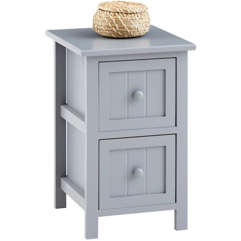Table de chevet TREYA avec 2 tiroirs en bois lasuré gris