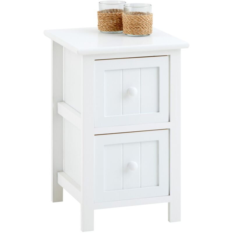 Idimex - Table de chevet treya avec 2 tiroirs en bois lasuré blanc