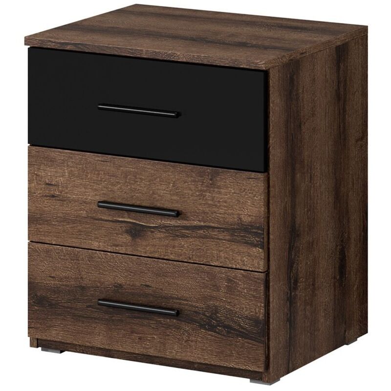 Table de chevet EOS – 3 tiroirs – Chêne foncé et noir – Design moderne Table de chevet EOS – 3 tiroirs – Chêne foncé et noir – Design moderne