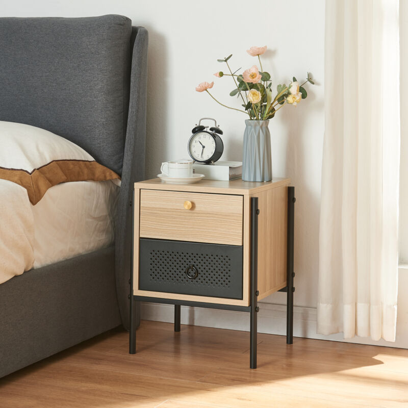 [en.casa] - Table de chevet Tysnes 39 x 35 x 47 cm effet chêne noir