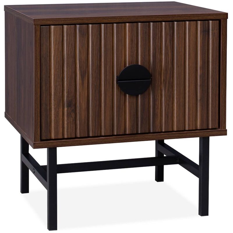 Table de chevet effet bois foncé décor bois rainuré. un tiroir. l 48 x l 39 x h 50cm