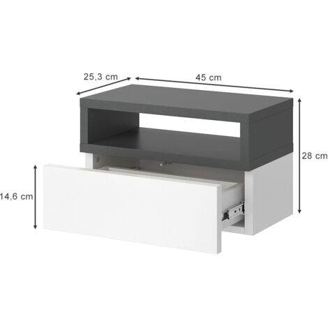Table de chevet Urbano, Anthracite, 45 x 28 cm Lot de 2, Vicco