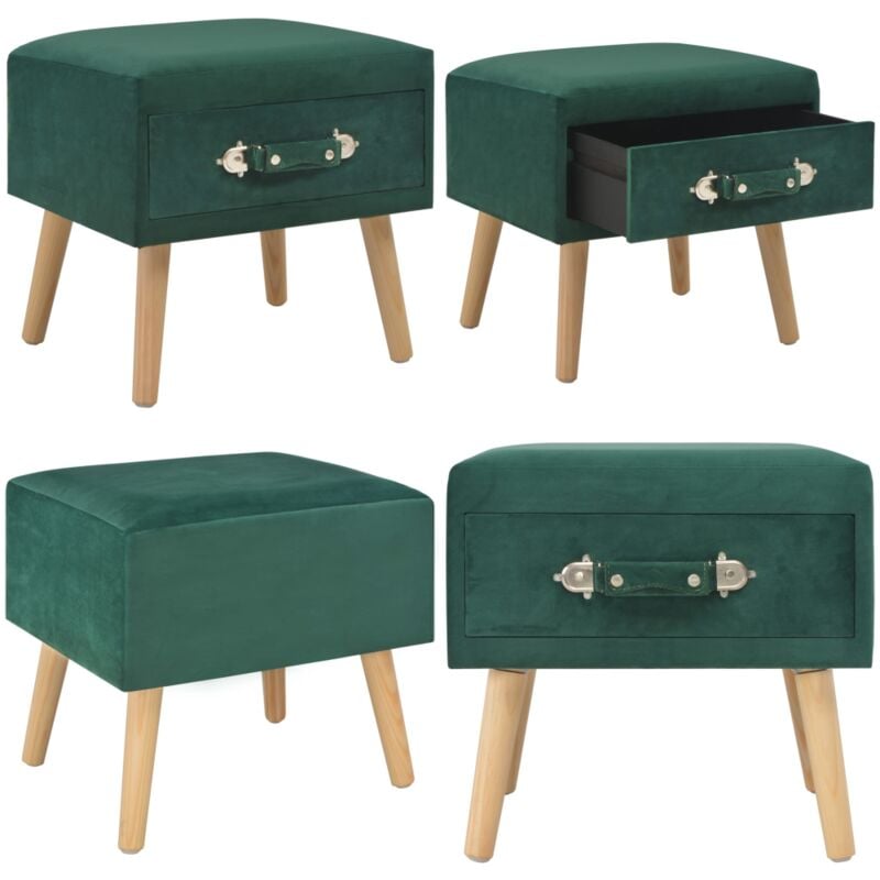 Table de chevet Vert 40x35x40 cm Velours - Table De Chevet - Table Nuit - Meubles De Chambre - Mobilier Moderne - Meuble En Velours - Home & Living