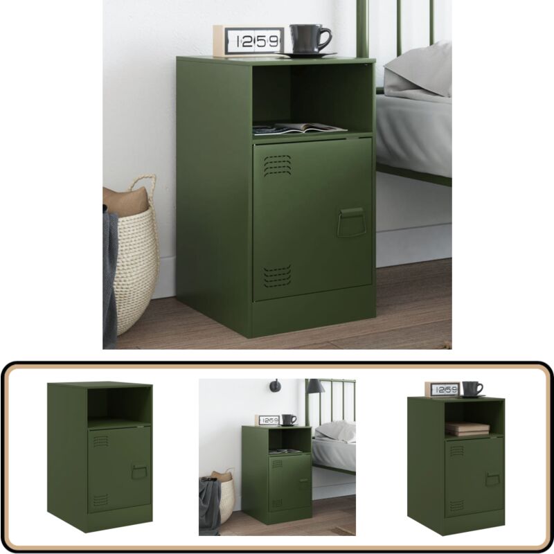 Table de chevet vert olive 34,5x39x62 cm acier - Table De Chevet - Meuble De Chambre - Commode - Rangement Intérieur - Meuble Design