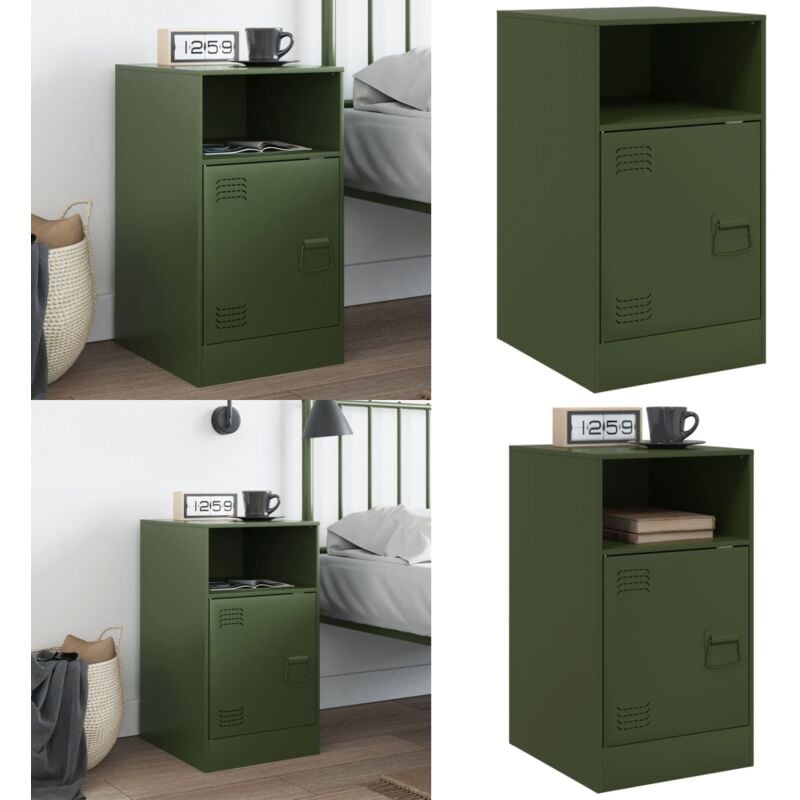 Table de chevet vert olive 34,5x39x62 cm acier - Table De Chevet - Meuble De Chambre - Commode - Rangement Intérieur - Meuble Design - Home & Living