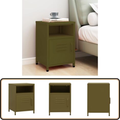 Table de chevet Vert olive 35x35x51 cm Acier - Table De Chevet - Meuble De Chambre - Table D'appoint - Table Verte - Table Design