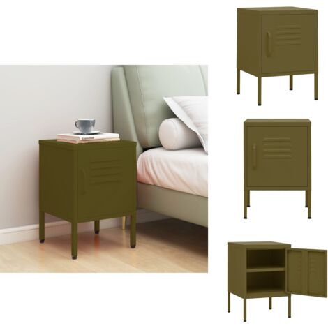 Table de chevet Vert olive 35x35x51 cm Acier - Table De Chevet - Meuble De Chambre - Table D'appoint - Table Verte - Table Design