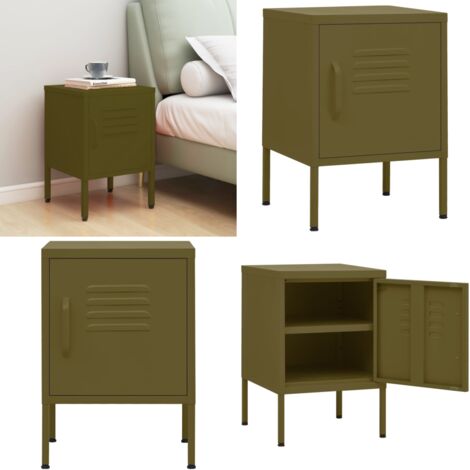 Table de chevet Vert olive 35x35x51 cm Acier - Table De Chevet - Meuble De Chambre - Table D'appoint - Table Verte - Table Design - Home & Living