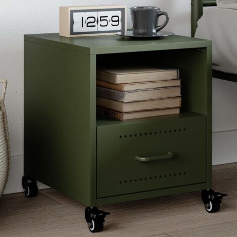Table de chevet vert olive 36x39x43,5 cm acier vidaXL