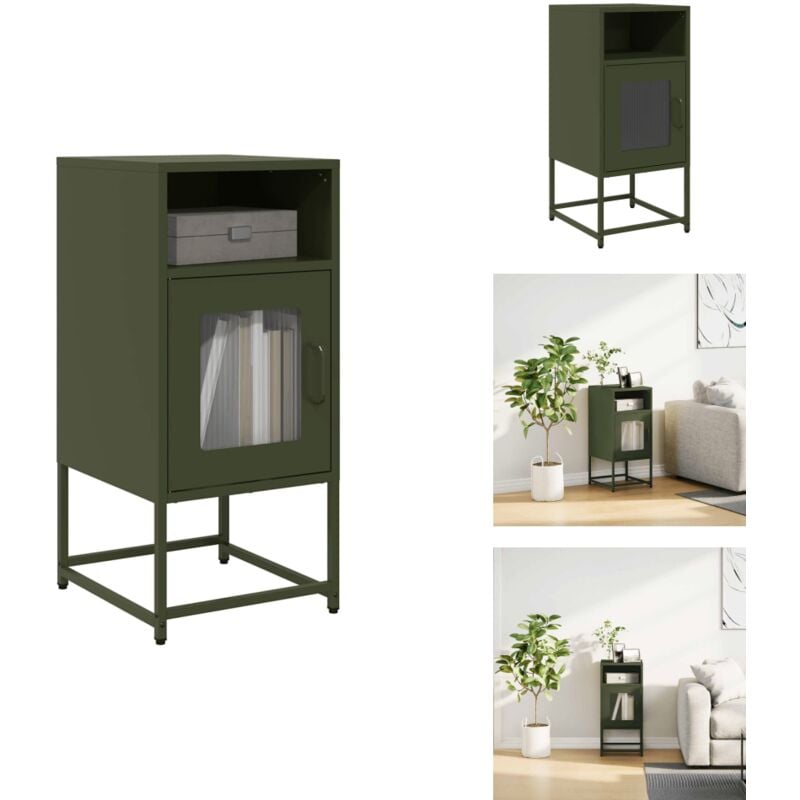 Table de chevet vert olive 36x39x78 cm acier laminé à froid - Table De Chevet - Tables De Chevet - Table D'appoint - Table De Nuit