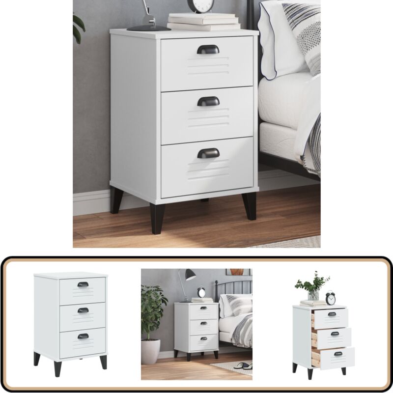 Table de chevet VIKEN blanc bois d'ingénierie - Table De Chevet - Meuble De Chambre - Armoire De Chevet - Commode - Mobilier Industriel