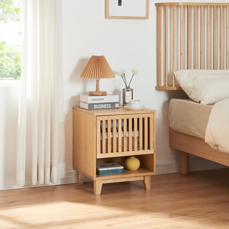 [en.casa] - Table de chevet Ypäjä bambou 50 x 42 x 39 cm naturel