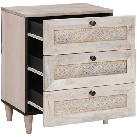 Table de chevet，Cabinet de chevet，Table de nuit Beige 50 x 33 x 60 cm bois de manguier massif CFW763897