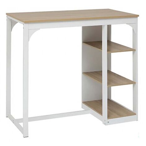 Table de comptoir de cuisine avec 3 étagères de rangement, coloris chêne/blanc - Longueur 105 x Profondeur 60 x Hauteur 110 cm