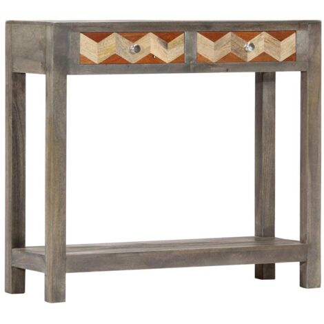 Table de console avec structure en bois gris avec 2 tiroirs avec motifs