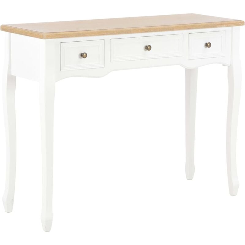 Décoshop26 - Table de console et coiffeuse avec 3 tiroirs mdf + bois de pin blanc DEC032565