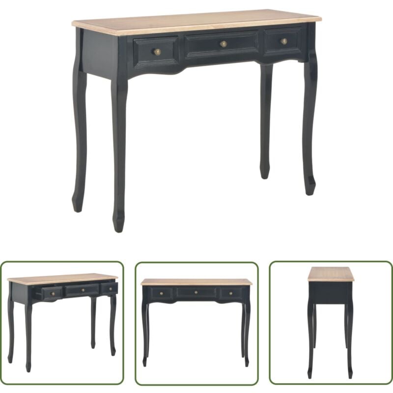 Abcrital - The Living Store Table de console et coiffeuse avec 3 tiroirs Noir - Table Basse - Meuble Rangement - Table D'appoint - Table Console