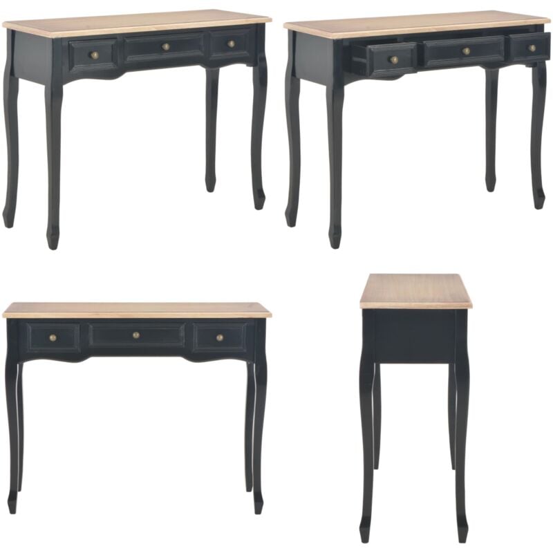 Vidaxl - Table de console et coiffeuse avec 3 tiroirs Noir - Table Basse - Meuble Rangement - Table D'appoint - Table Console - Coiffeuse - Home &