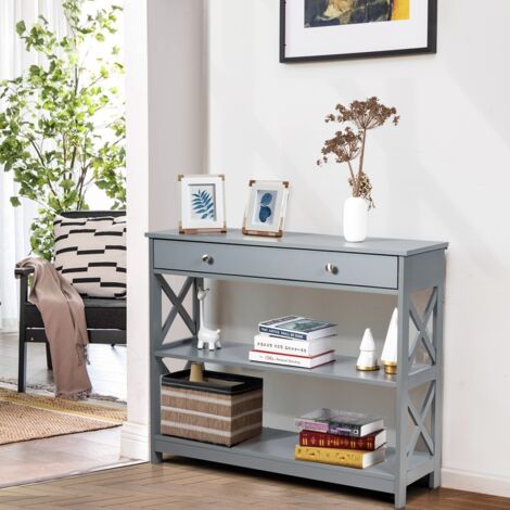 Table de Console Table d’entrée avec 1 tiroir et 2 étagères de rangement 99,8 x 29,8 x 80,2 CM Gris Maison Chic