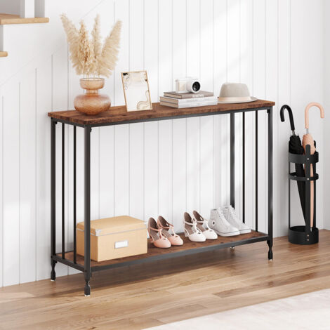 Table de Console Vintage - Table de couloir étroite avec dessus en verre et cadre métallique robuste, Table d’appoint industrielle pour le salon, la chambre à coucher et la zone d’entrée, Design écono