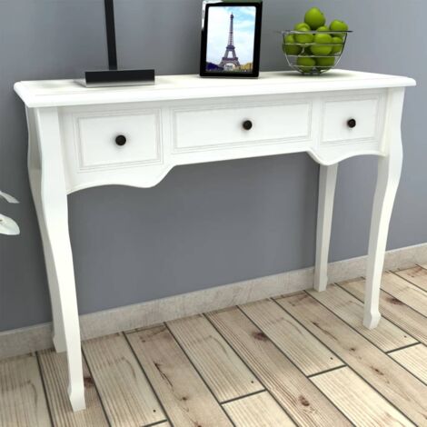 Table de console，Table d'appoint，Bout de canapé et coiffeuse avec 3 tiroirs Blanc CFW717057