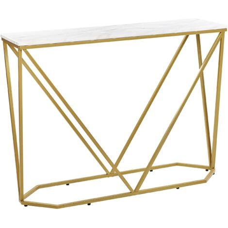 BELIANI Table de Couloir Murale Console Effet Marbre Blanc en Métal Doré et MDF Plaqué Hazen