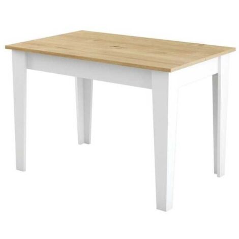 Table de cuisine avec rangement- KIEVA - Mélamine - Blanc / Chene - Rectangulaire - 4 / 6 personnes - 110 x 75 x 72 cm