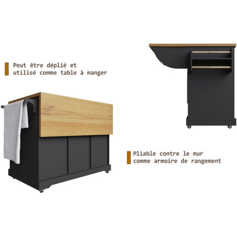 Table de cuisine de haute qualité, porte-mouches multifonctionnelle avec motifs en bois et un grand espace de rangement. Meuble de cuisine mobile