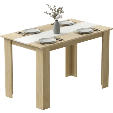 Table de cuisine design moderne, table à manger rectangulaire 2-4 personnes, plateau en bois massif, dimensions 120x69x75 cm, meuble salle à manger élégant et compact.