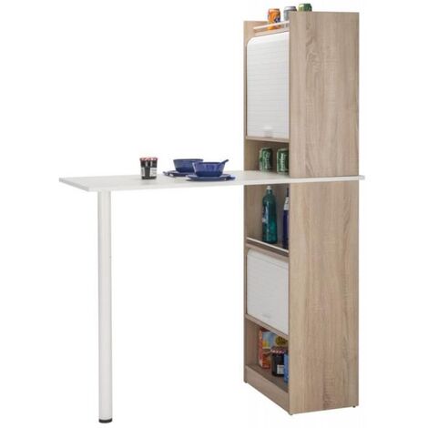 Table de cuisine et 2 meubles de rangement chêne naturel et blanc Lohan