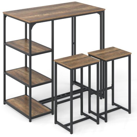Table de Cuisine et Chaises pour 2 Personnes Table à Manger avec 2 Tabourets 3 Étagères de Rangement Style Industriel Café