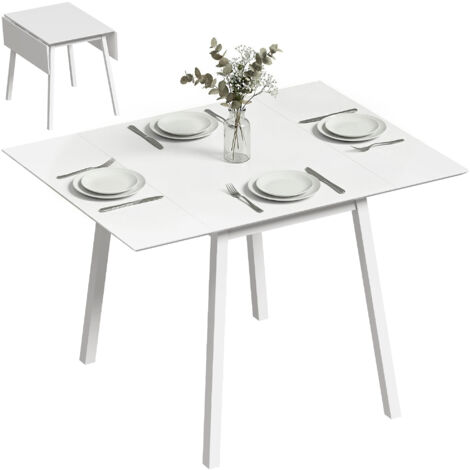 Table de cuisine extensible avec 2 rallonges escamotables, 110 x 86 x 75 cm, couleur blanc